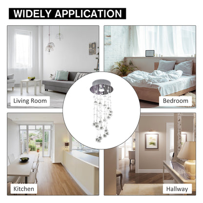HOMCOM Metalowy kryształowy żyrandol sufitowy Elegancka lampa wisząca Salon Schody Schody Spiralna lampa wisząca Kropla deszczu Srebrna