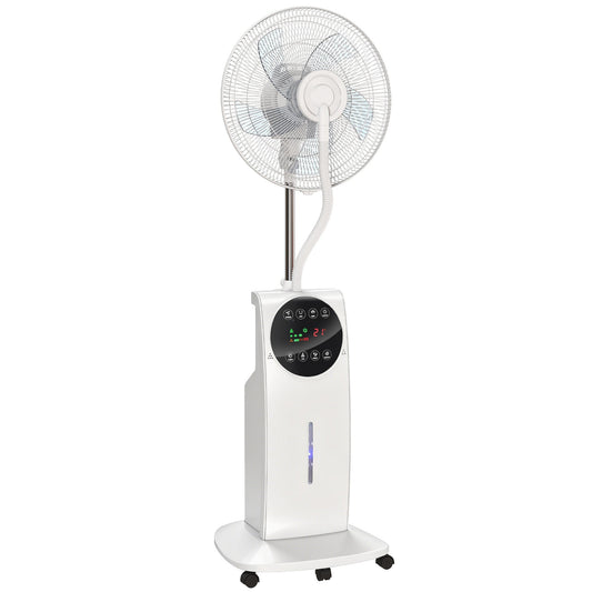 HOMCOM 16" Pedestal Fan with Water Mist Spray Humidifying Misting Fan, White
