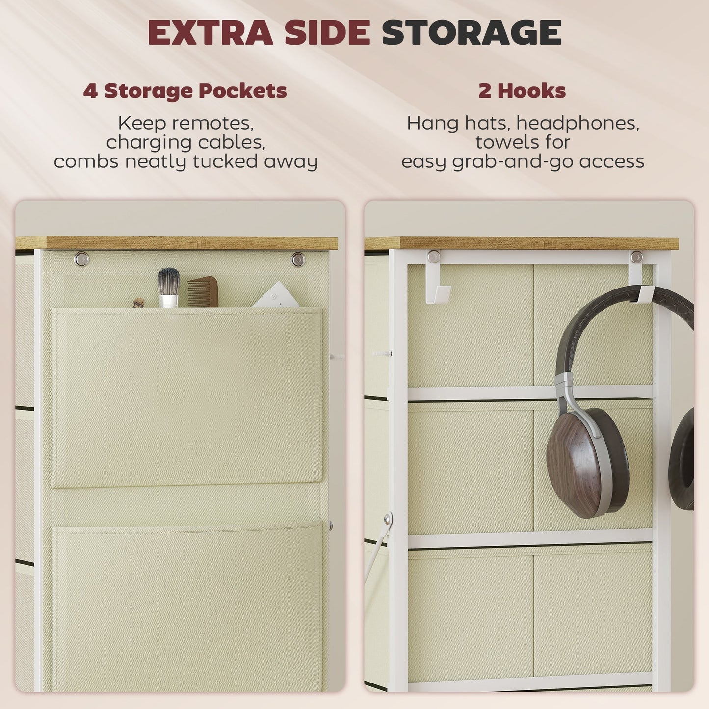 HOMCOM Chest of Five Fabric Drawers - Beige