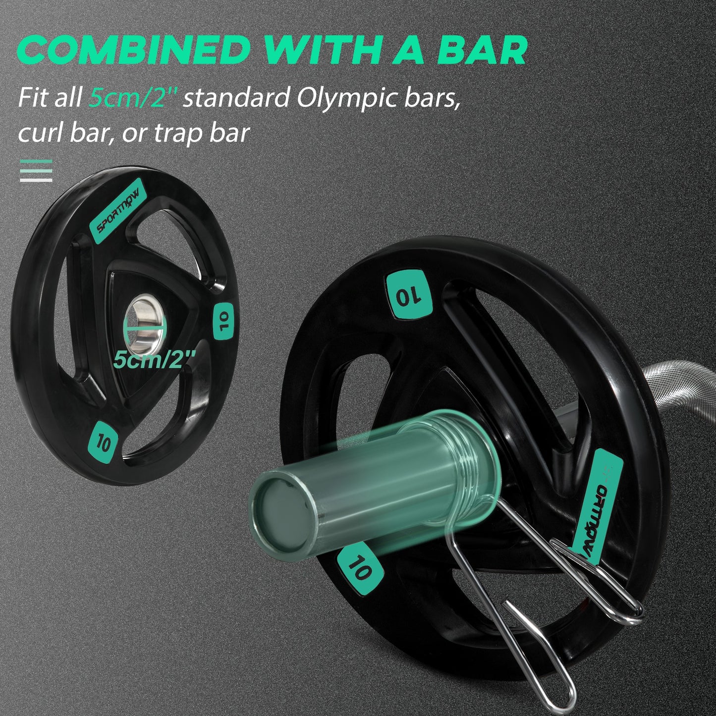Zestaw sztangi SPORTNOW 2 x 10 kg, powlekane gumą obciążenia Tri-Grip z otworami 2" x 5 cm, do użytku w domu, na siłowni, do podnoszenia ciężarów i treningu siłowego