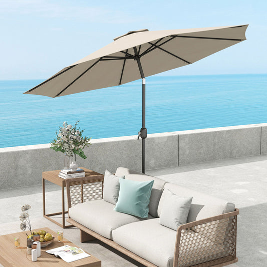 Outsunny 3(m) Parasol ogrodowy z odchylanym parasolem, zewnętrzny parasol przeciwsłoneczny z 8 żebrami, odchylany i korbowy uchwyt na balkon, ławka, ogród, jasnoszary