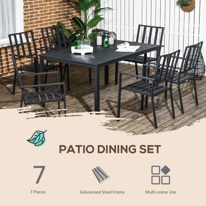 Outsunny Siedmioczęściowy minimalistyczny metalowy zestaw ogrodowy z otworem na parasol - czarny