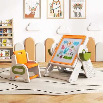 6-in-1 Multi-activity Children Table & Chair Folding Art Easel Set-Orange