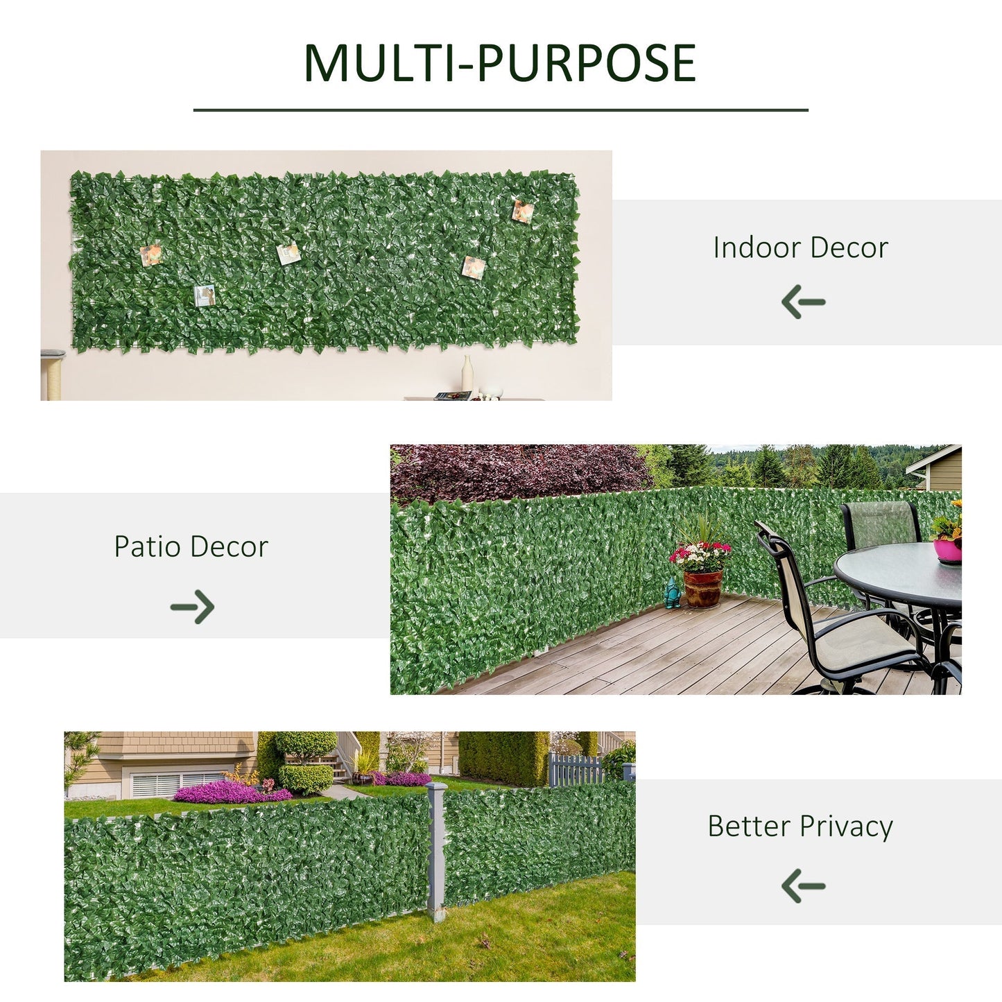 Outsunny 1-Piece Artificial Leaf Hedge Screen Privacy Fence Panel for Garden Outdoor Indoor Decor, Dark Green, 3M x 1M