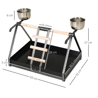 PawHut Portable Bird PlayStand Training Playground with Wood Perch Ladder Feeding Cups for Macaw Parrot Conure