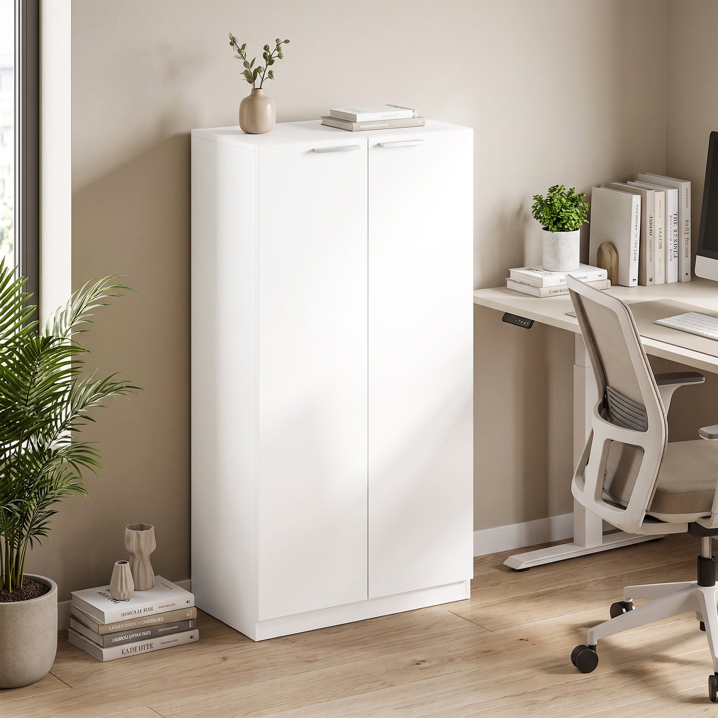 HOMCOM 120 cm Tall Storage Cabinet Cupboard, 3-Tier File Organiser Wooden Filing Cabinet, White