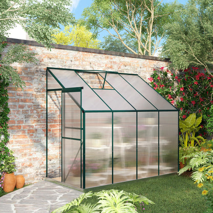 Outsunny 8 X 4ft Walk-In Lean to Greenhouse Garden Heavy Duty Aluminium Polycarbonate with Roof Vent for Plants Herbs Vegetables, Green