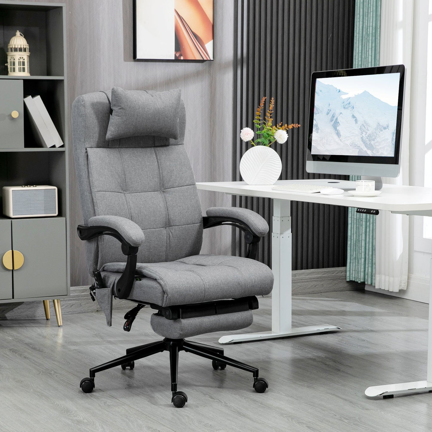 Vinsetto Office Chair with 6-point Vibration Massage and Heat, Computer Chair with Adjustable Height, Head Pillow, Footrest for Home, Grey