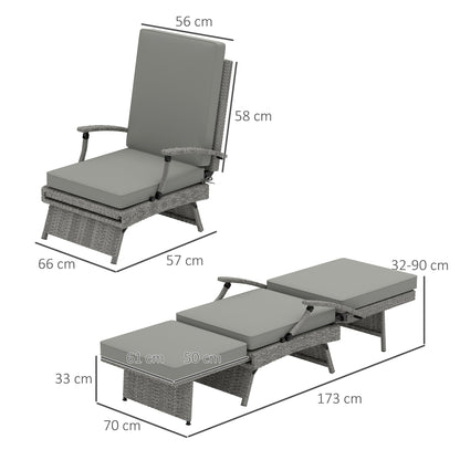 Outsunny 80 Reclining Rattan Lounger - Grey