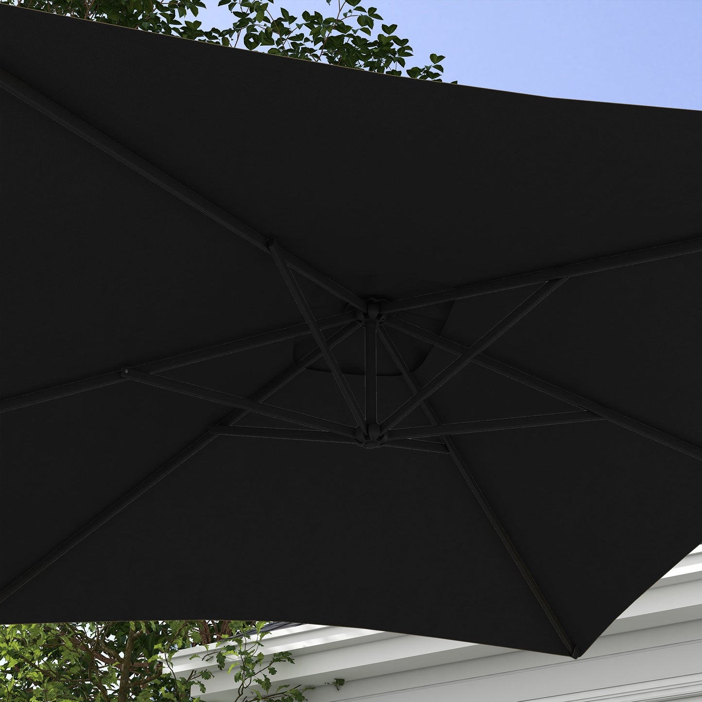 3x2m Cantilever Parasol With Cross Base, Banana Parasol With Crank Handle And 6 Ribs, Rectangular Hanging Patio Umbrella for Outdoors - Black