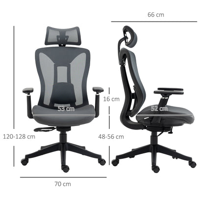 Vinsetto Mesh Office Chair, Ergonomic Desk Chair, Computer Chair with Adjustable Headrest and Lumbar Support, 135¡ Reclining Back and 3D Armrest for Home Office Study, Grey