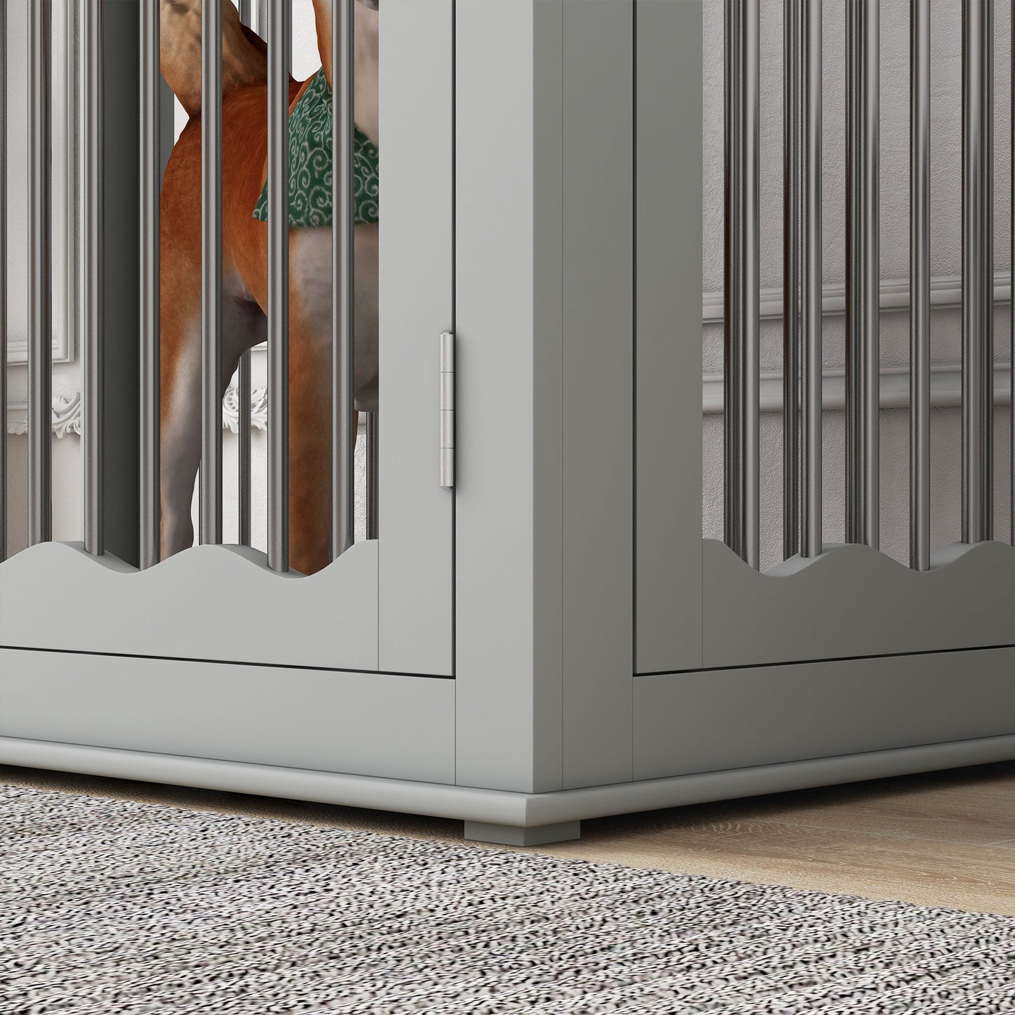 PawHut Dog Crate End Table w/ Three Doors, Furniture Style Dog Crate, for Big Dogs, Indoor Use w/ Locks and Latches - Grey