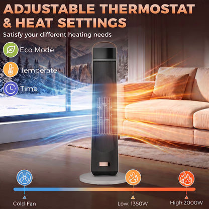 HOMCOM Portable Space Heater with Realistic Flame Effect, 2000W Ceramic Heater with Eco Mode, Adjustable Thermostat, Remote