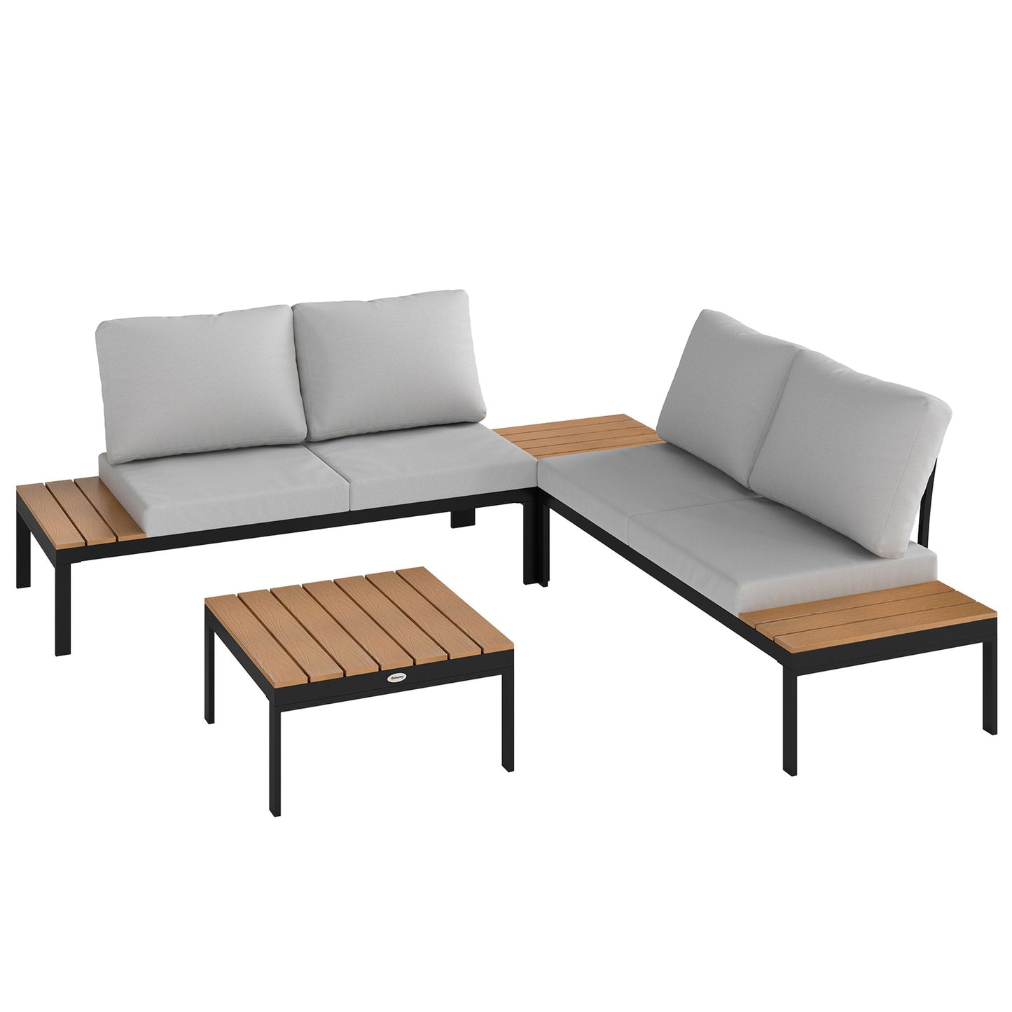 Outsunny Four-Piece Garden Corner Sofa Set with 2 Loveseats and 2 Coffee Tables - Teak