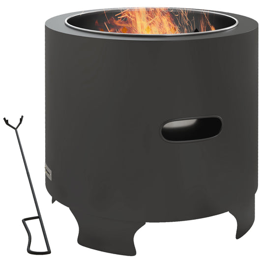 Outsunny Smokeless Fire Pit, 45 cm przenośne palenisko na drewno, okrągły metalowy piec ogniskowy z pogrzebaczem do ogrodu, kemping, czarny