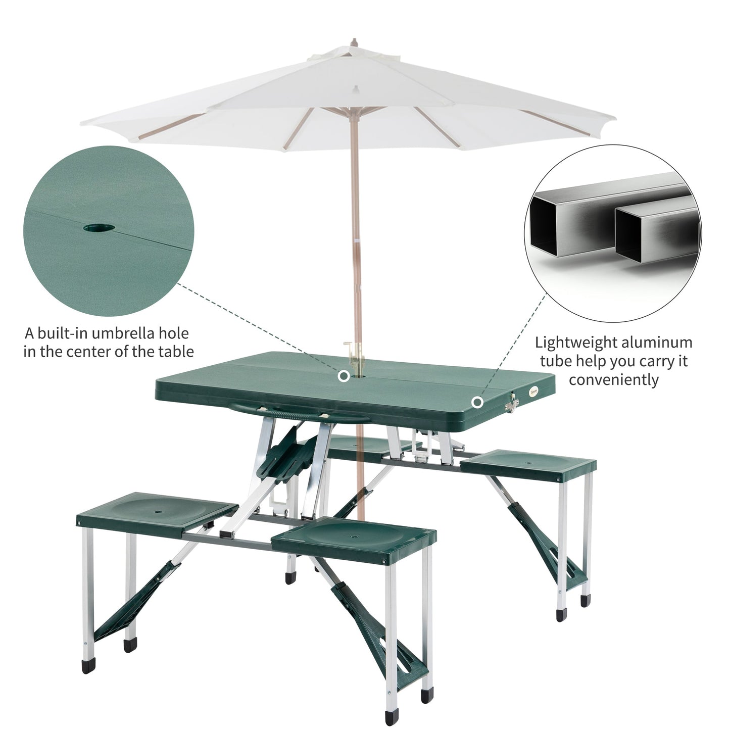 Outsunny Folding Camping Table with Stools Set Aluminum Bench Picnic Garden Party BBQ Portable