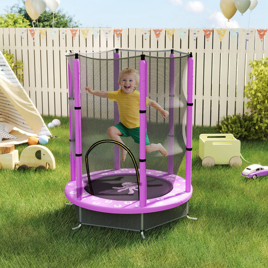 Trampolina dla małych dzieci AIYAPLAY o długości 4,6 stopy z siatką zabezpieczającą, do użytku wewnątrz i na zewnątrz, dla dzieci w wieku 3–6 lat, fioletowa