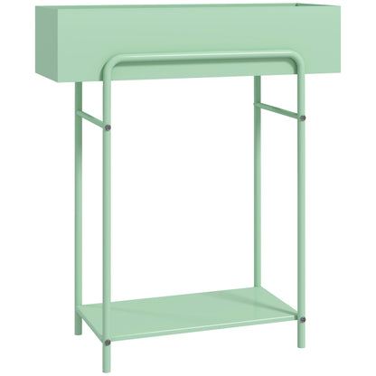 Outsunny 2 Tier Plant Stand, Metal Plant Rack Shelf with Drain Holes, Floor-standing Flower Pot Stand for Indoor Outdoor Garden Patio Balcony Living Room, Green