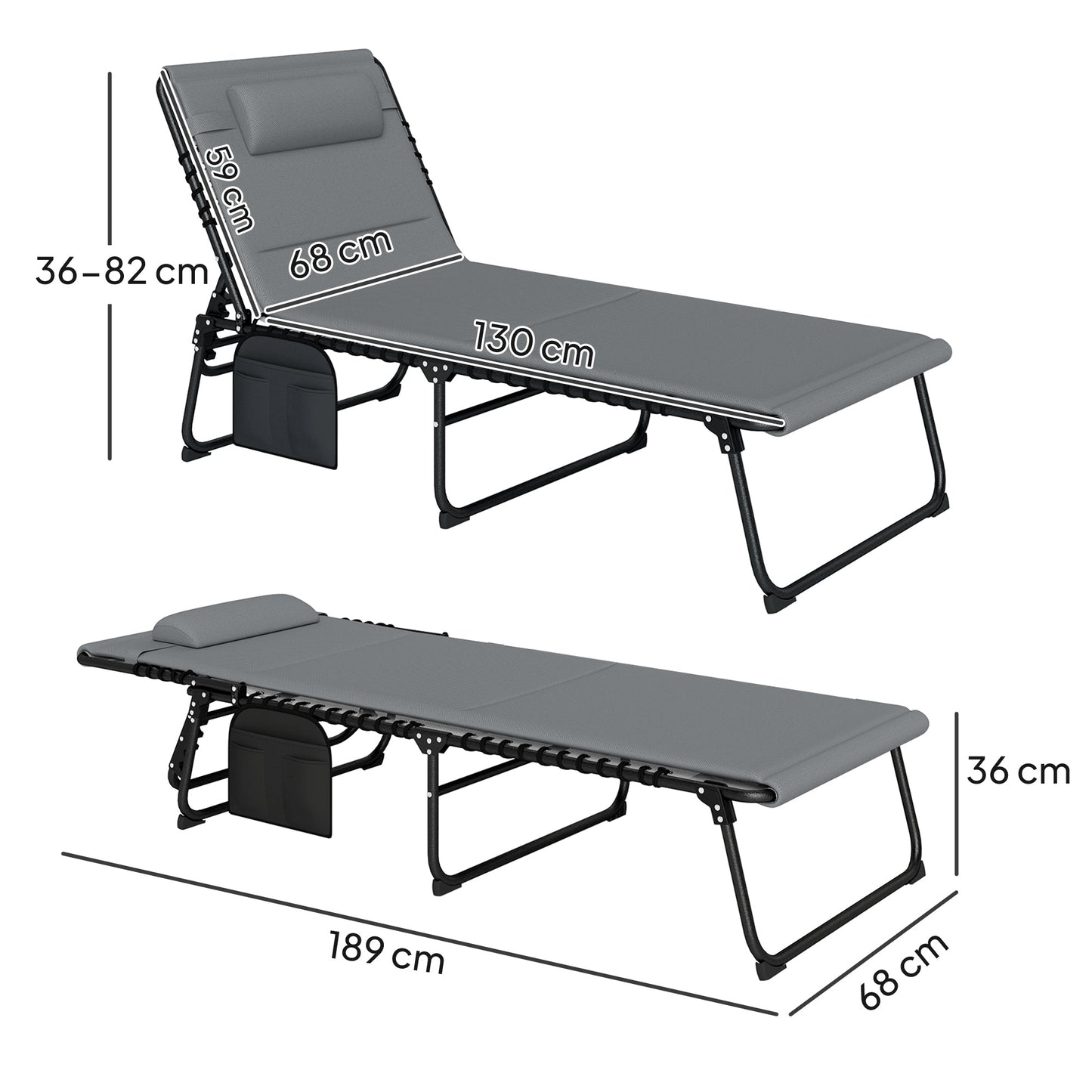 Outsunny Set of Two Reclining Sun Loungers - Charcoal Grey