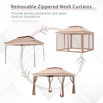 Outsunny 3 × 3 (م) متر مظلة معدنية للحفلات مظلة حديقة منبثقة خيمة خارجية للحماية من الشمس مع ستارة شبكية وباب بسحاب - كاكي
