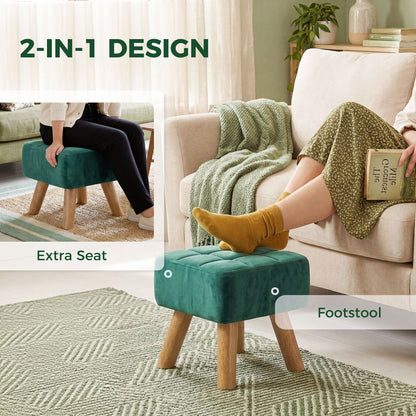 HOMCOM Velvet Square Padded Footstool - Dark Green