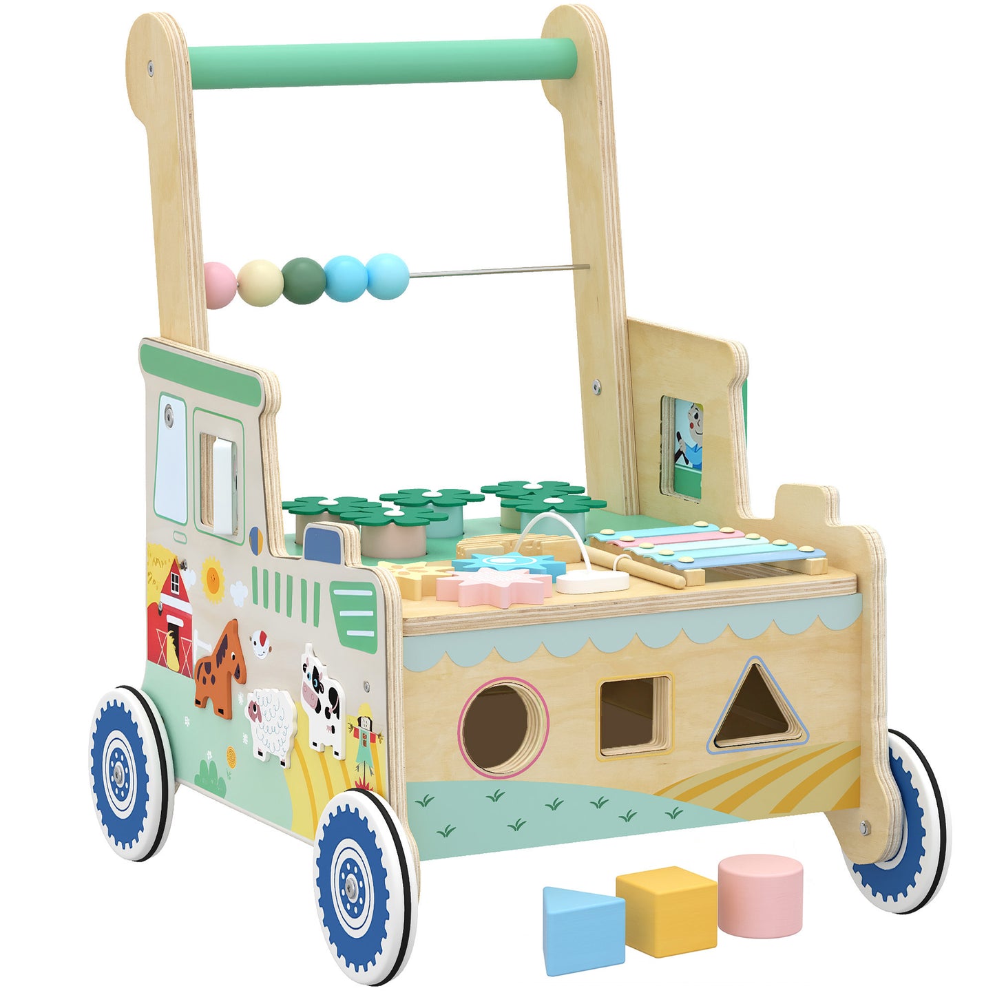 AIYAPLAY Wooden Baby Walker for 1-3 Year, Montessori Inspired Push Along Walker Toys, Multifunctional Activity Centre