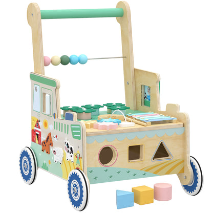 AIYAPLAY Wooden Baby Walker for 1-3 Year, Montessori Inspired Push Along Walker Toys, Multifunctional Activity Centre