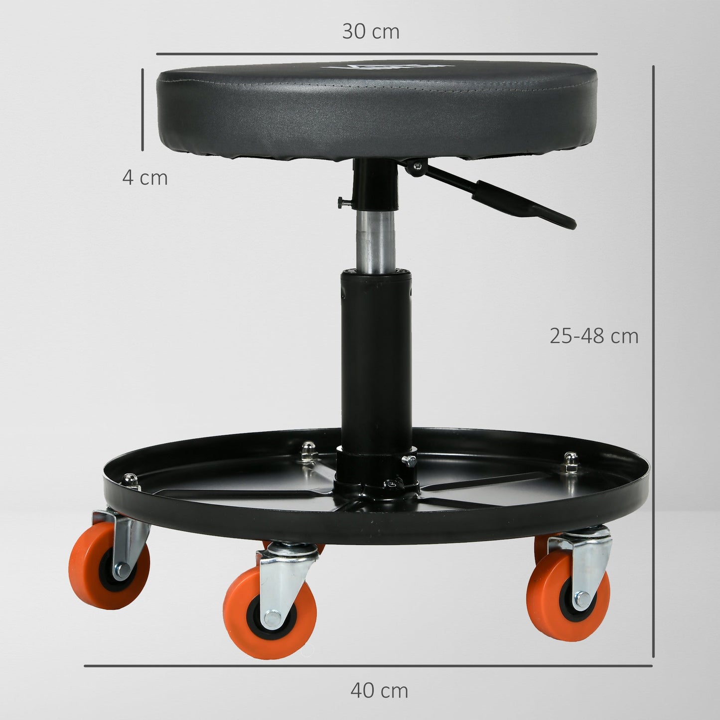 Workshop Stool Pneumatic Adjustable Height, Rolling Mechanic Stool W/ 360 Degree Swivel Padded Seat and Tool Tray,  Garage, Workshop, Auto Repair