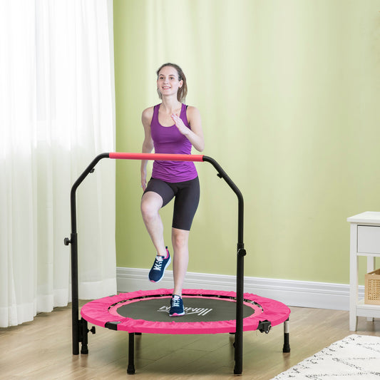 HOMCOM 40" Foldable Mini Fitness Trampoline, with Adjustable Foam Handle, Pink