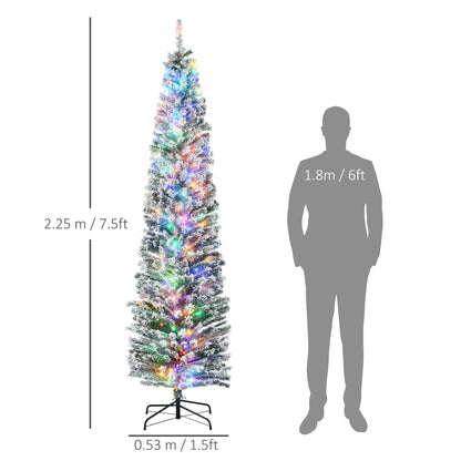 HOMCOM 7.5' Artificial Prelit Christmas Trees Holiday DŽcor with Colourful LED Lights, Flocked Tips, Berry, Pine Cone