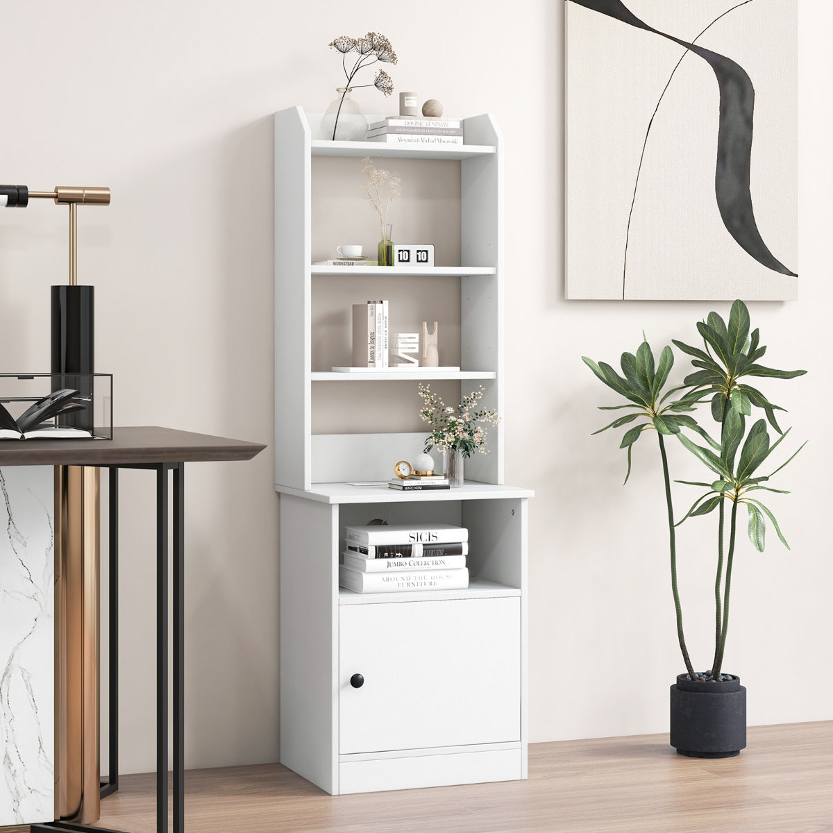 6-Tier Nightstand with Charging Station Bedside Tables Tall Night Stands-White