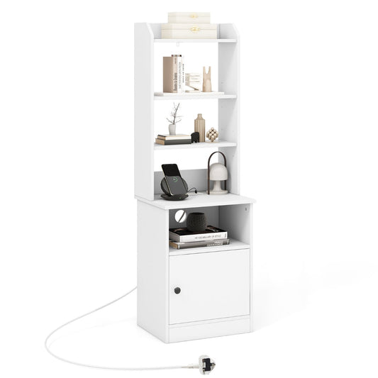 6-Tier Nightstand with Charging Station Bedside Tables Tall Night Stands-White