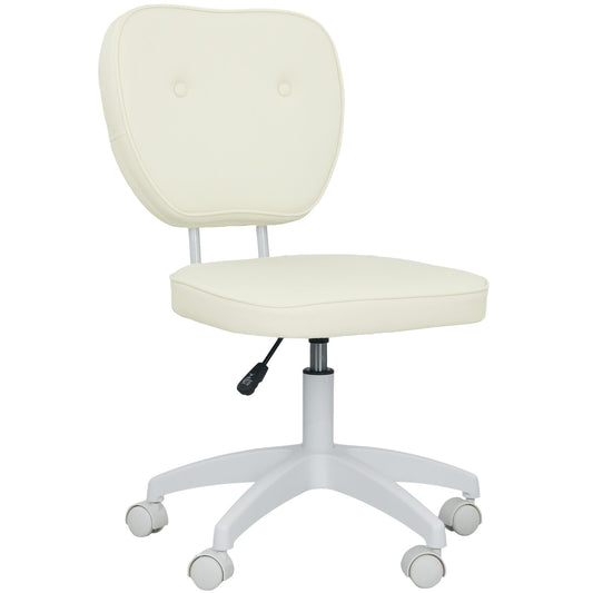 Vinsetto Vanity Office Chair, PU Leather Computer Chair for Home, with Adjustable Height, Armless, Swivel Wheels, Cream