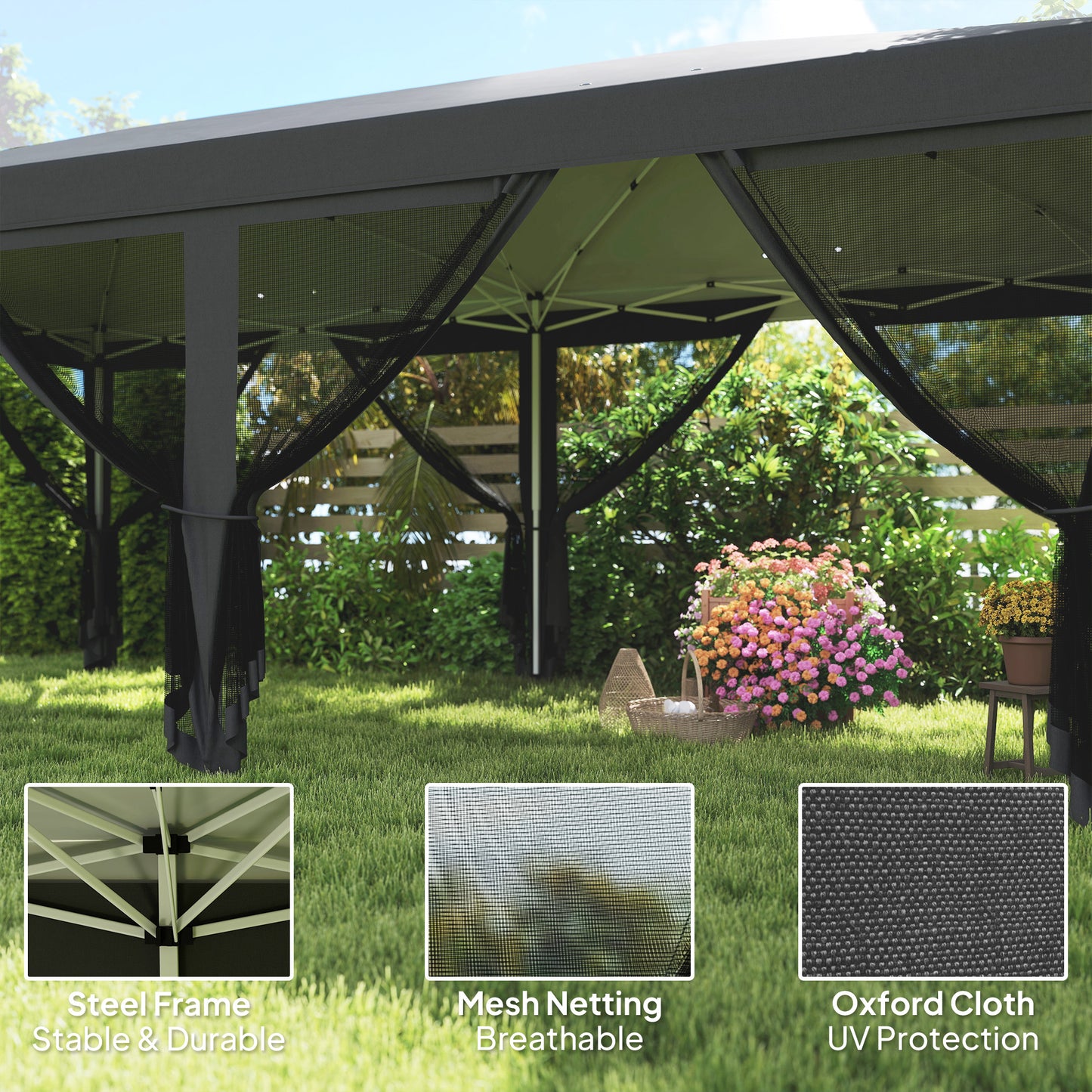 Outsunny 3 x 6m Pop Up Gazebo, zadaszenie zewnętrzne, namiot imprezowy na wesele z 6 ściankami z siatki i torbą transportową, czarny