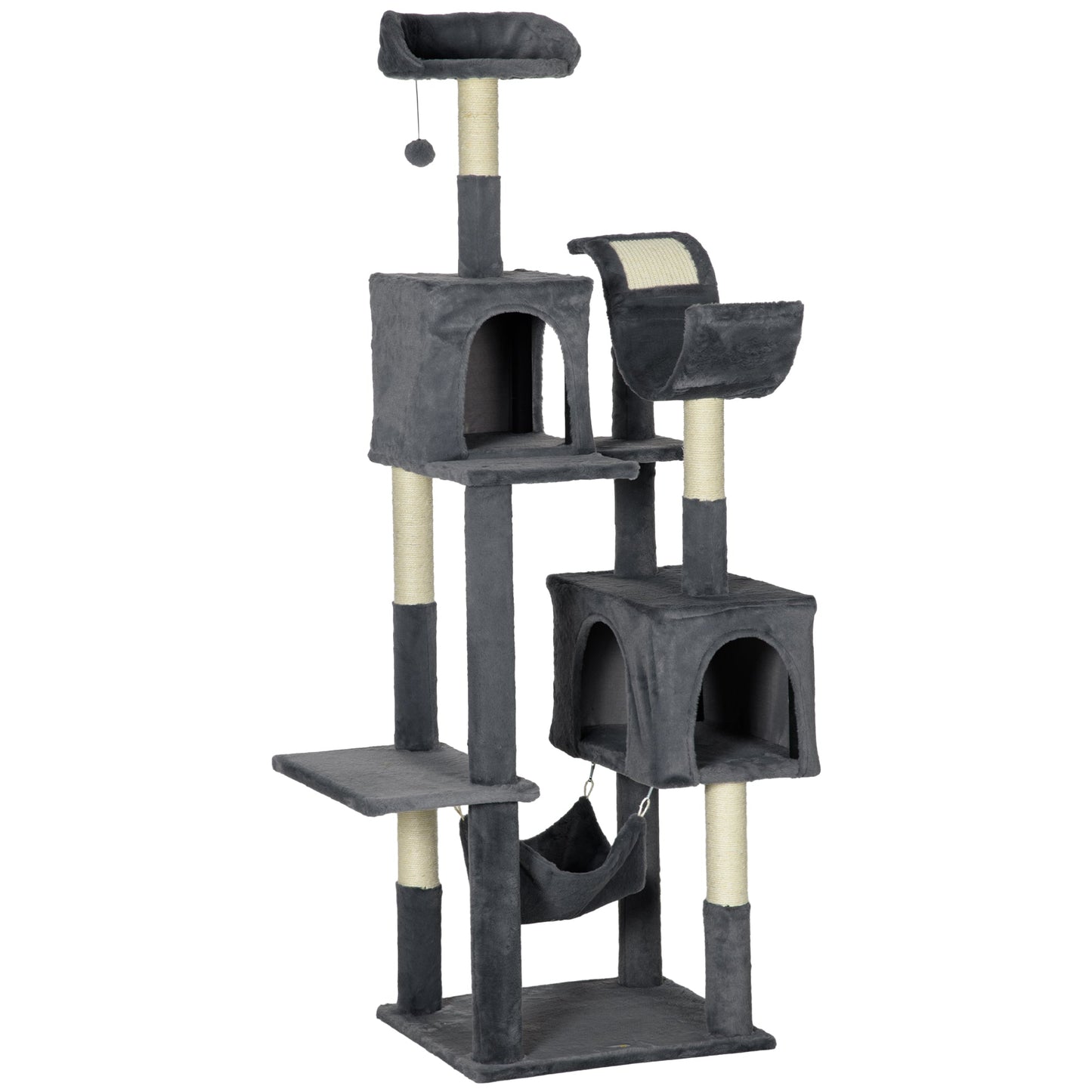 PawHut 177cm Cat Tree with Scratching Post, Hammock, Cat House - Dark Grey