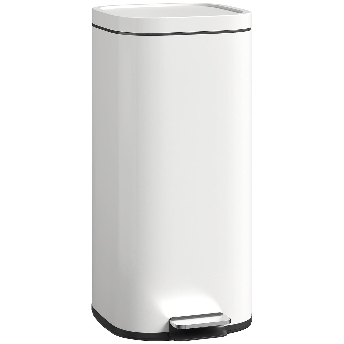 HOMCOM 30L Kitchen Bin, Compact Pedal Bin with Soft-Close and Stay-Open Lid, Removable Bucket for Kitchen, Home, Office, Cream
