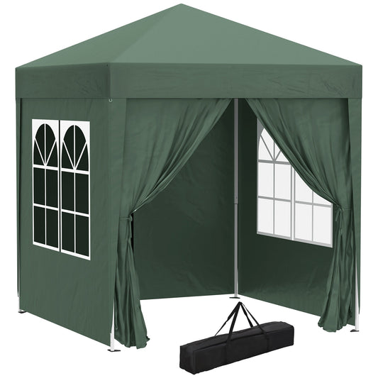 Outsunny 2 x 2 m Garden Pop Up Gazebo, namiot weselny, wodoodporny baldachim markizy ze ścianami bocznymi, okna, torba transportowa, zielony