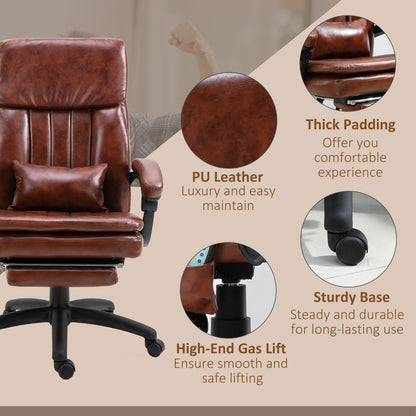 Vinsetto PU Leather Office Chair with 7 Point Vibrating Massage, Computer Desk Chair with Footrest, Adjustable Height, Reclining Back, Brown