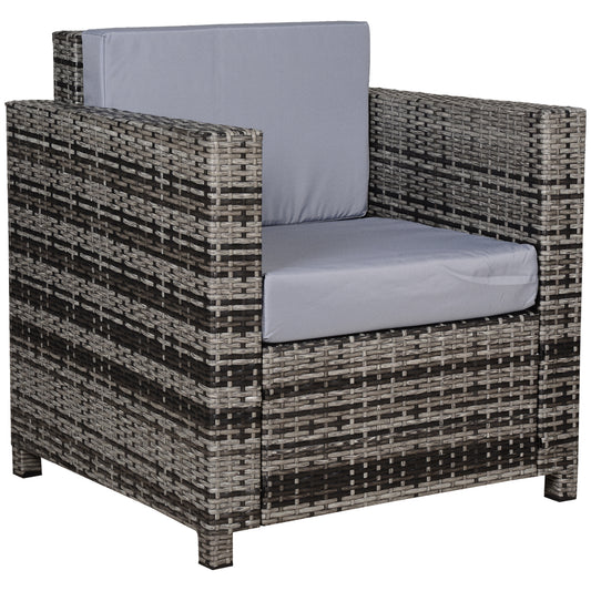 Outsunny Jednoosobowa sofa rattanowa z 10 cm grubą wyściełaną poduszką, fotel ogrodowy z plecionki PE, odporny na warunki atmosferyczne, z podłokietnikami, szary