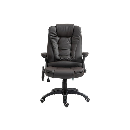 HOMCOM 6-Point Massage Office Chair with Seat Heated for Home Office, PU Leather High Back Executive Desk Chair with Adjustable Height and 360 Swivel for Work Study, Brown