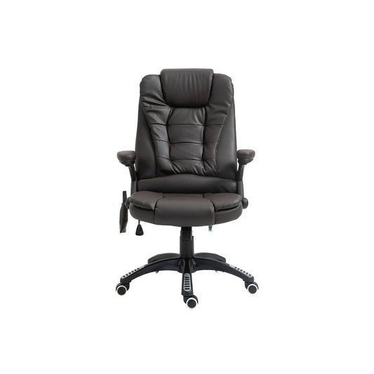 HOMCOM 6-Point Massage Office Chair with Seat Heated for Home Office, PU Leather High Back Executive Desk Chair with Adjustable Height and 360 Swivel for Work Study, Brown