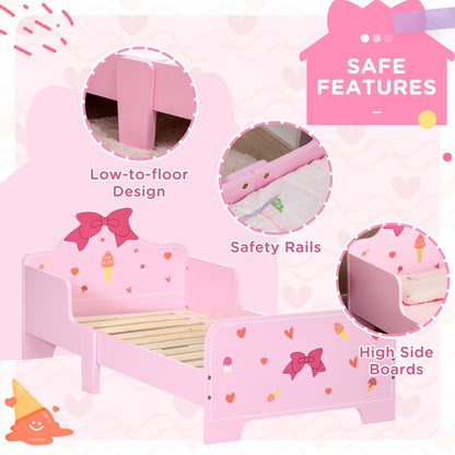 ZONEKIZ 5PCs Kids Bedroom Furniture Set with Bed, Toy Box Bench, Storage Unit, Dressing Table and Stool, Princess Themed, for 3-6 Years Old, Pink