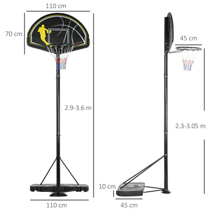 SPORTNOW 2.3-3m Basketball Hoop and Stand with High Strength PE Backboard and Weighted Base, Portable on Wheels