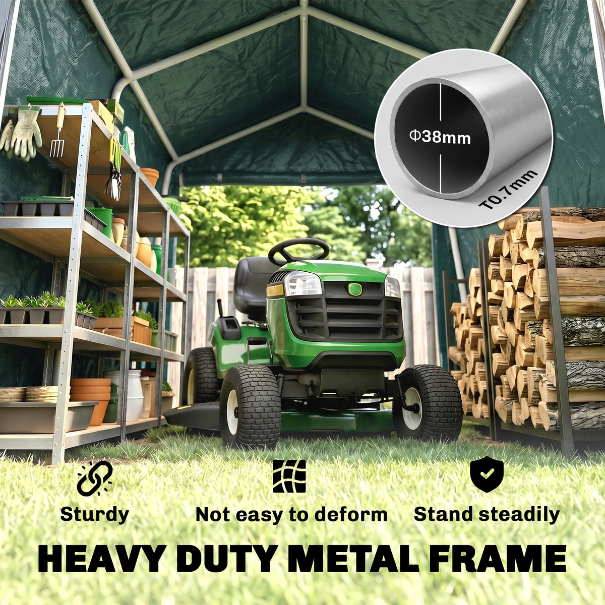 Outsunny 8 x 6.5 ft Outdoor Garden Storage Shed, Waterproof Portable Shed w/ Double Roll-up Zipper Door for Garden Tools, Green