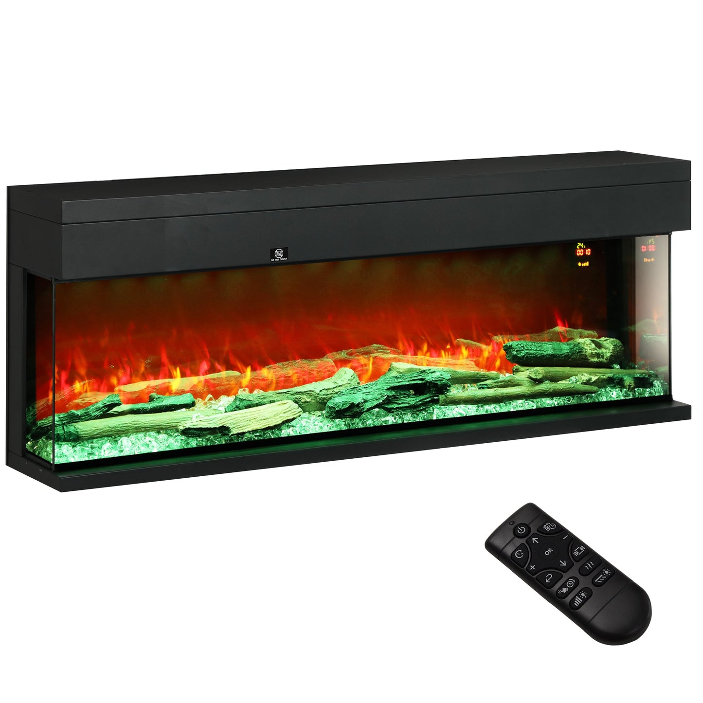 HOMCOM 1800W 15-40√¢‚Äû∆í Regulowany płomień szklany panel konwektorowy, 127 cm