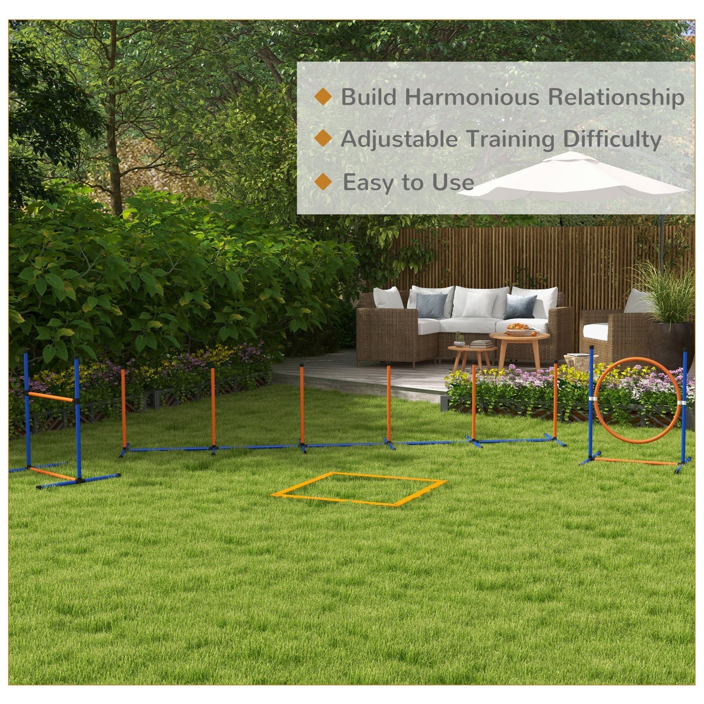 PawHut Five-Piece Dog Agility Equipment Set with Weave Poles, Jump Ring, Hurdle, Pause Box, Training Shorts, Bag, Orange