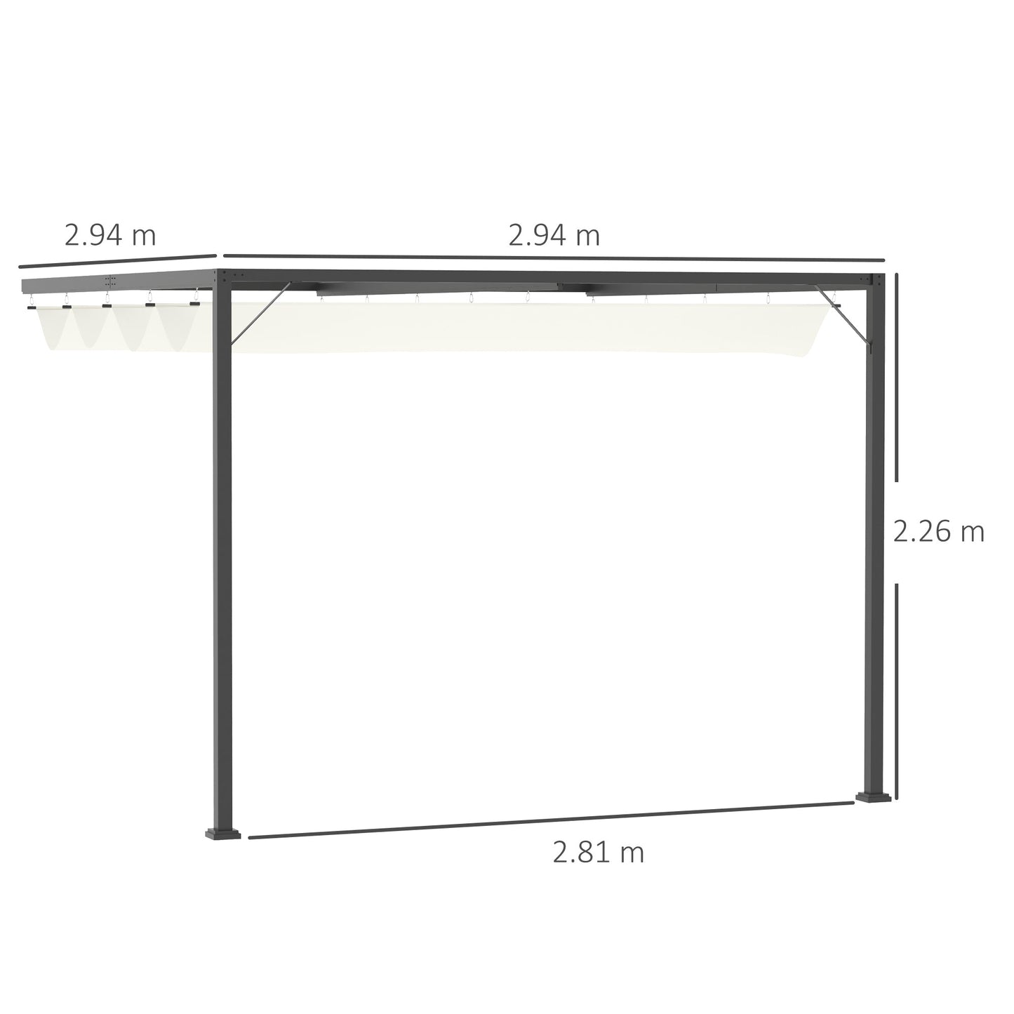 Outsunny 3 x 3(m) Pergola zewnętrzna z rozkładanym baldachimem, altana ścienna, zadaszenie tarasu, osłona przeciwsłoneczna, kremowo-biała