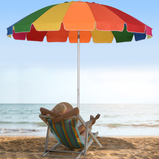 Outsunny Arc. 2,4 m Parasol plażowy z kotwicą piaskową, zewnętrzny parasol przeciwsłoneczny z ochroną UV, regulowany kąt nachylenia, torba transportowa, wielokolorowy