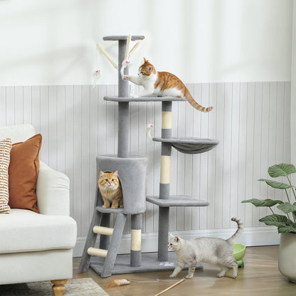 PawHut Multi-Level Cat Tower, 134cm Cat Tree with Condo and Sisal Scratching Posts for Indoor Kittens, Grey