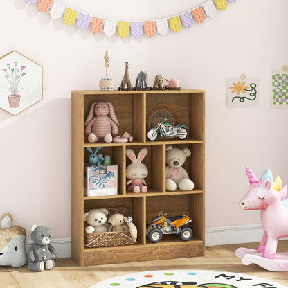 7-Cube Bookshelf with 2 Anti-Tipping Kits for Living Room and Kid’s Room-Natural